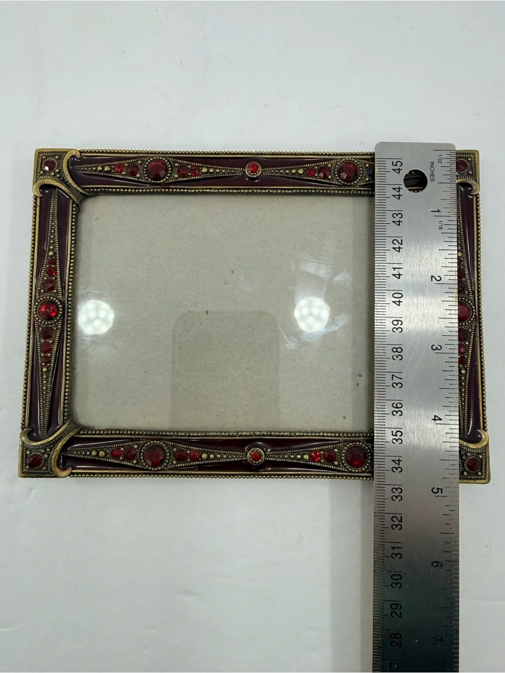 Vintage SK Jeweled 3.5x5.5 Frame Ruby Red Rhinestone Enamel Victorian Whimsigoth